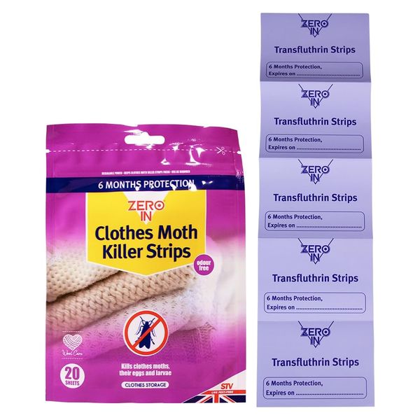 Zero In Moth Killer Strips Odour Free 20 Strips Kills Moths & Eggs