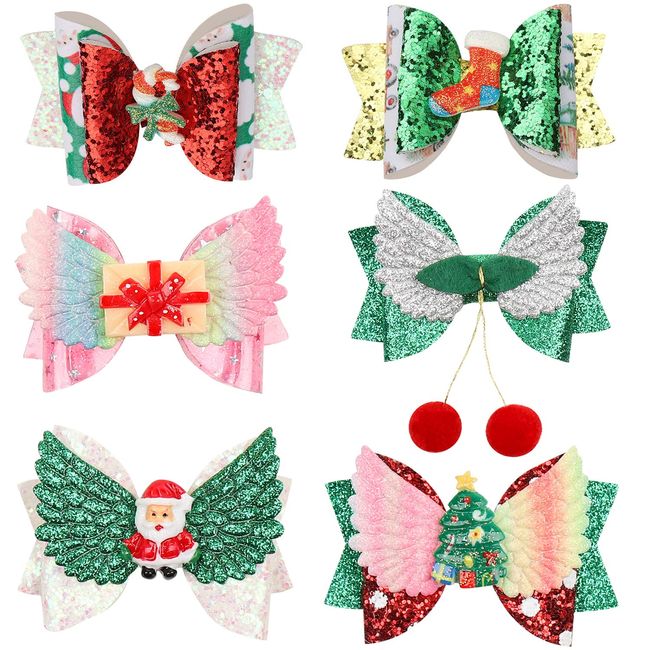 6 Stück Weihnachten Haarspangen Mädchen, Glitter Weihnachts Haarschmuck Hair Bow Haarclips Haar Accessoires für Kinder Mädchen Weihnachtsfeier Festival