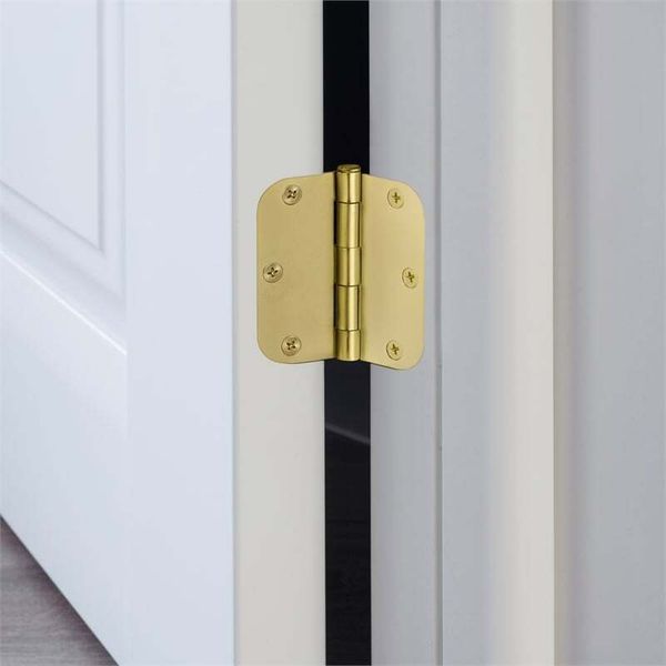 Stainless Steel Door Hinge in Satin Brass 3 1/2 Inch 5/8 Inch Radius 6 Pack