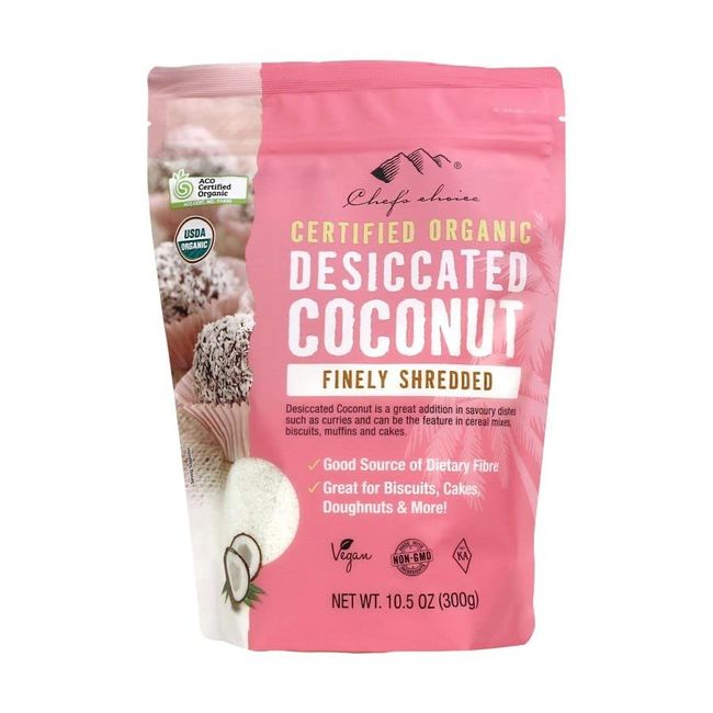 Chef's Choice Organic Coconut Fine Organic Desiccated Coconut Fine (10.6 oz (300 g) 1 Bag)