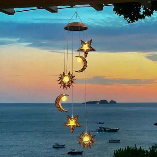 Solar Wind Chimes for Outdoor Lights Sun Moon Star Valentines Day Gifts Hanging Decor Outdoor Memorial Sympathy Wind Chimes for Garden Patio Balcony Birthday Womens Gifts