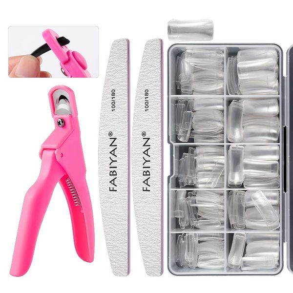 AAGWW Nail Paste Nail Paste Nail Type Acrylic Nail Art Tool Set DIY Solid Color Nail File Transparent Beginner Storage Case 10 Different Sizes (Design: Transparent Semi-Paste Petite Set)