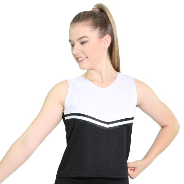 Danzcue Womens V-Neck Cheerleaders Uniform Shell Top, Black-White, Large