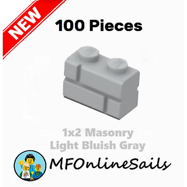 **NEW** 100x Genuine LEGO 1x2 Masonry Bricks - Light Bluish Gray - Piece 98283