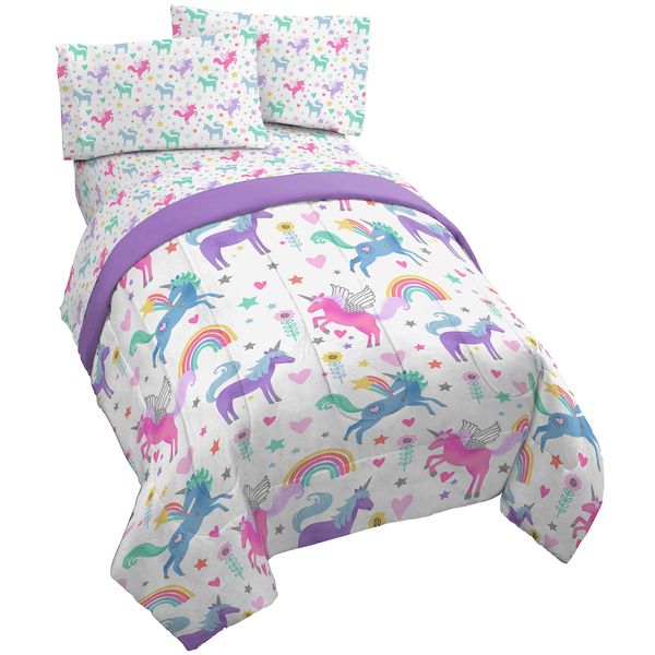 Jay Franco Unicorn Rainbow 4 Piece Twin Bed Set - Includes Comforter & Sheet Set - Super Soft Fade Resistant Microfiber