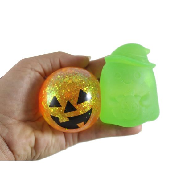 Set of 2 Halloween Sugar Balls - Ghost and Jack o Lantern Pumpkin - Thick Glue/Gel Stretch Ball - Molasses Syrup Ultra Squishy and Moldable Slow Rise Relaxing Sensory Fidget Stress Toy (Random Color)