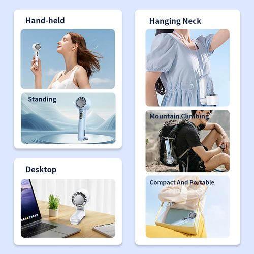 Portable 3-in-1 Handheld Cooling Fan With Ice Mode, 4000mAh rechargeable Battery, 5 adjustable Wind Speeds, LED Display, Low Noise, Perfect for Outdoor Travel, Hiking, Working Use(Blue)