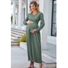 OUGES Fall Maternity Maxi Dresses Long Sleeve Wrap V Neck Baby Shower Dress Maternity Clothes 2023(Gray Green,XL)
