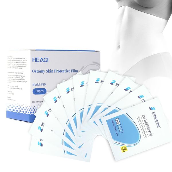 Heagimed 30pcs Skin Barrier Wipes for Ostomy, Individually Wrapped No-Sting Ostomy Skin Film Wipes Skin Prep Protective Wipes Ostomy Care Products for Stoma Care (30pcs/Box)