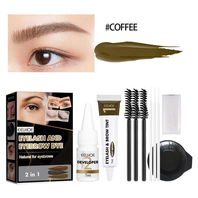 2in1 Semi-Permanent Self Eyebrow Dye Kit Set Gel Eyelash Tint Cream Quick and Easy Dyeing, 01 Brown Color