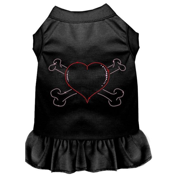 Pet Dog and Cat Dress Rhinestone, Heart & Crossbones Black W/Light Pink 3XL (25-35 lbs.)