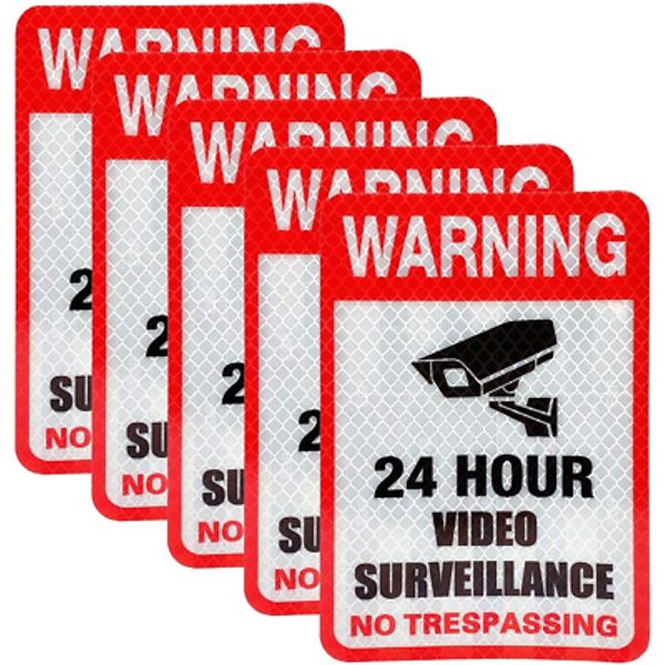 5 Pack Video Surveillance Sign Reflective Sticker Decal Self Adhesive 5.9" X 4",