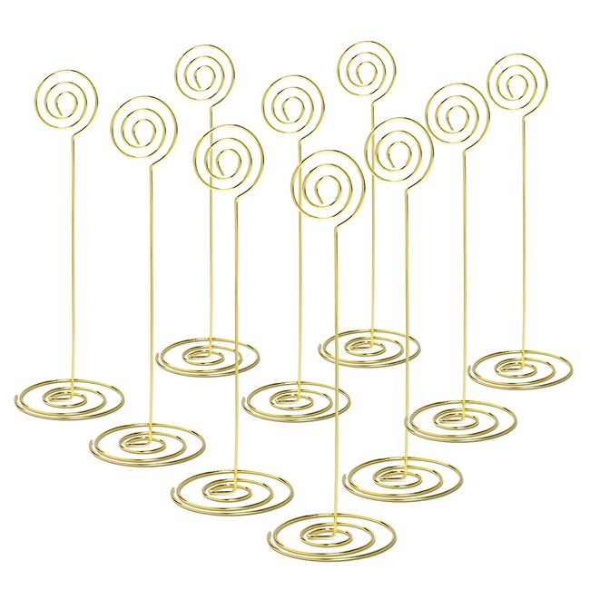 Jofefe Place Card Holders - 10pcs 8.6" Tall Table Card Holders Table Number Holders Table Picture Stand Wire Photo Holder for Place Cards Wedding Party Office Desk Name Memo Menu Clips (Gold)
