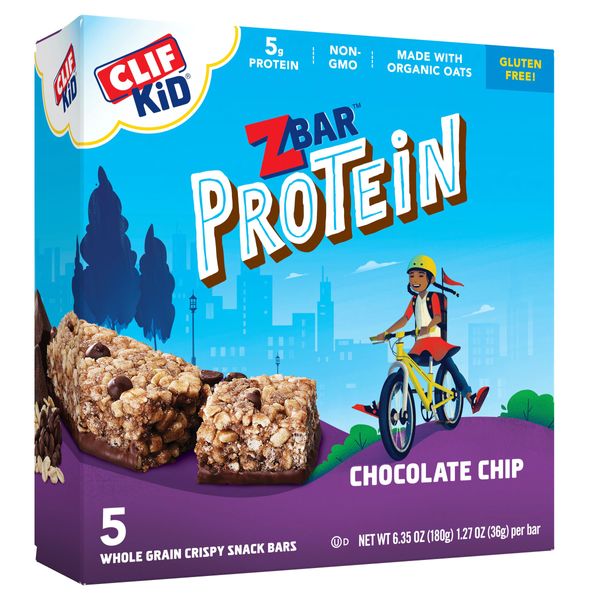 CLIF Kid Zbar Protein - Chocolate Chip - Crispy Whole Grain Snack Bars - Made with Organic Oats - Non-GMO - 5g Protein - 1.27 oz. (5 Pack)