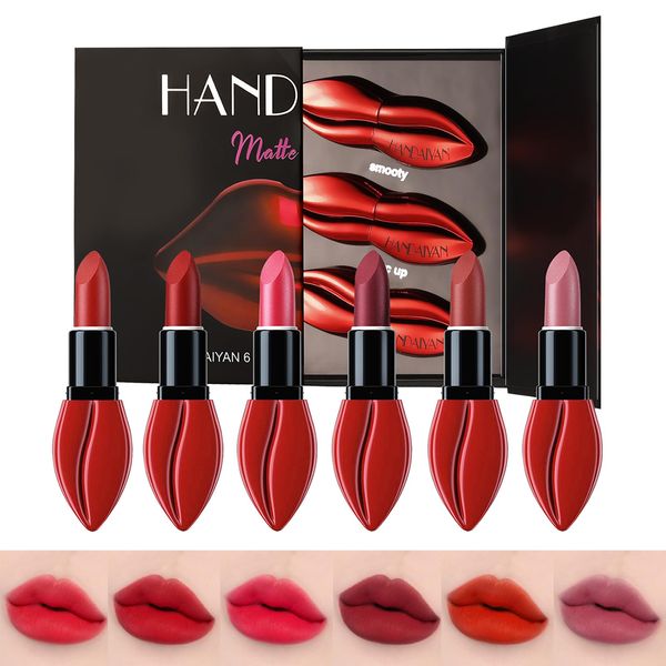 Lipstick,6 Farben Lippenstift Set,Lippenstift Matt Samt,Langanhaltender Lippenstift, Make-up Feuchtigkeitsspendende Wasserdichte Kosmetische Set(01)