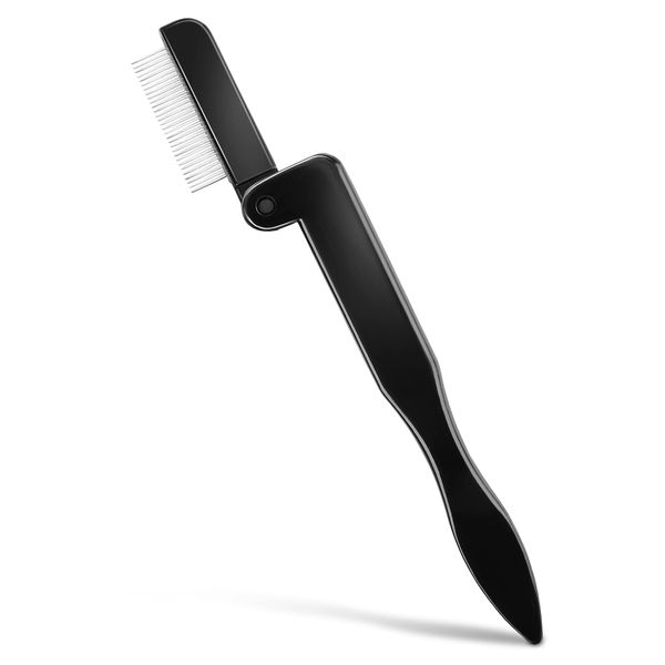 WLLHYF Folding Eyelash Comb, Eye Lash Separator Tool Eyelash Eyebrow Mascara Brush Lash Comb Makeup Brush (black-silver)