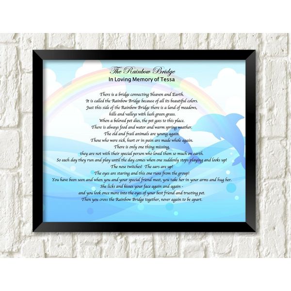 Pet Memorial Poem RAINBOW BRIDGE Personalized UNFRAMED Art Print Gift Dog, Cat