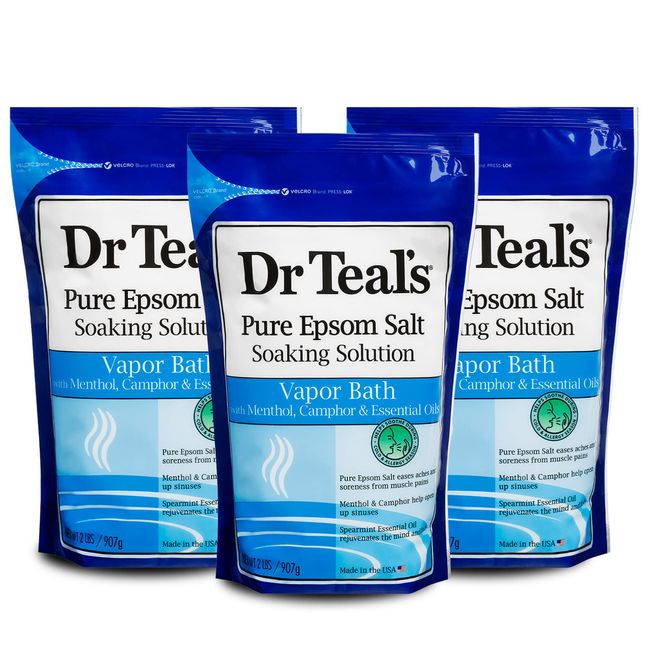 Dr Teal's Pure Epsom Salt, Vapor Bath with Menthol & Camphor, 2 lbs (Pack of 3) (Packaging May Vary)