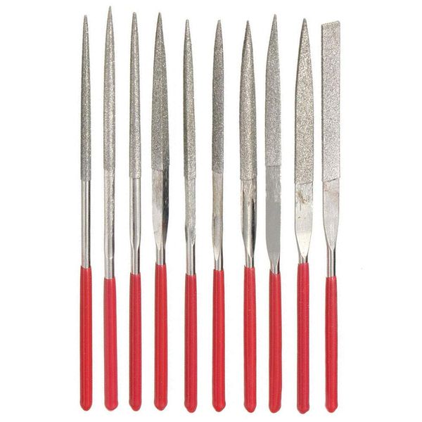 YAKAMOZ 10-Piece Mini Diamond Needle File Set 2x100mm Small Metal Riffler Files Jewelers File Precision Hand Tools for Glass Wood Stone Jewelry - Round Triangular Square Flat Shape