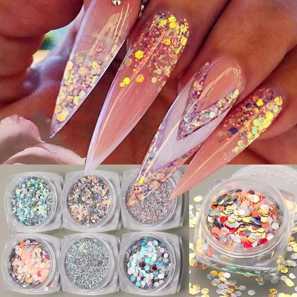 6-Piece Aurora Glitter Powder Sparkly Holographic Nail Art Sequins Charm Fire Opal Flakes Gel Polish Fayette 3D Decorations Manicure USA USA