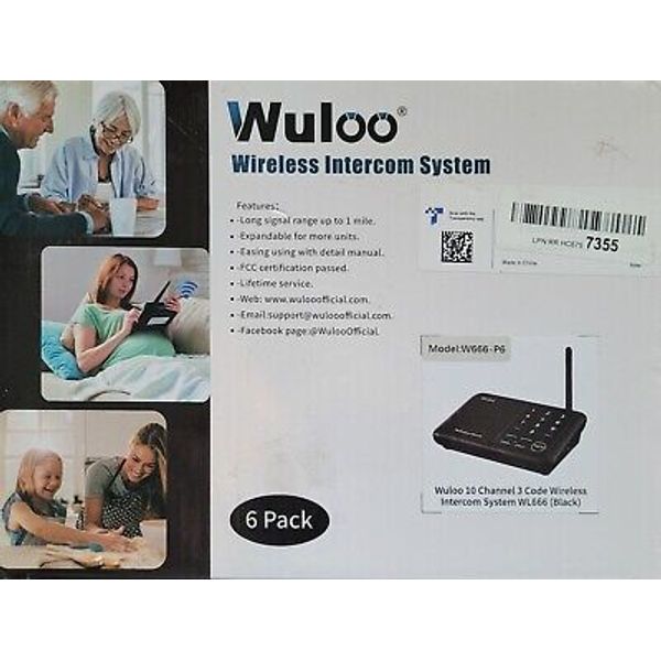 Wuloo W666-P6 White Long Range 10 Channel 3 Code Wireless Intercom System 6 Pack