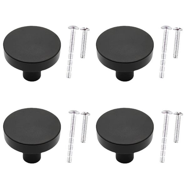 WAenZeeNH 4 Pcs Kitchen Cabinet Knobs 30mm Round Cabinet Knobs Round Flat Black Cabinet Knobs Matte Black Drawer Knobs with Mounting Screws for Cupboard Closet Drawer Door