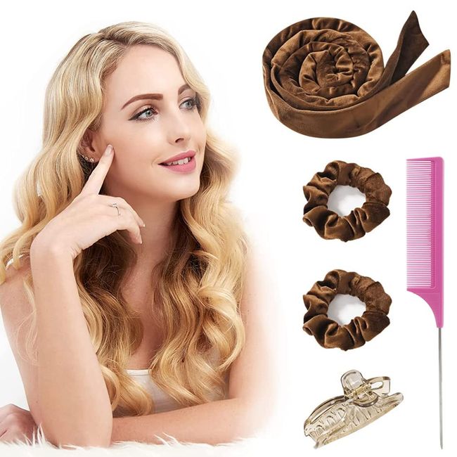 SCJJZ locken ohne hitze,heatless curls,lockenwickler,lockenwickler über nacht,overnight curler,No Heat Sleep Lockenstab Flanell Knoten Haarband Big Wave Style 4-teiliges Set