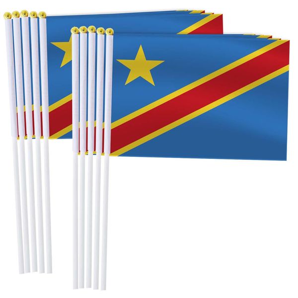 25 Pack Congo Handheld Small Flag,Mini Congolese Hand Held Miniature Stick Decor