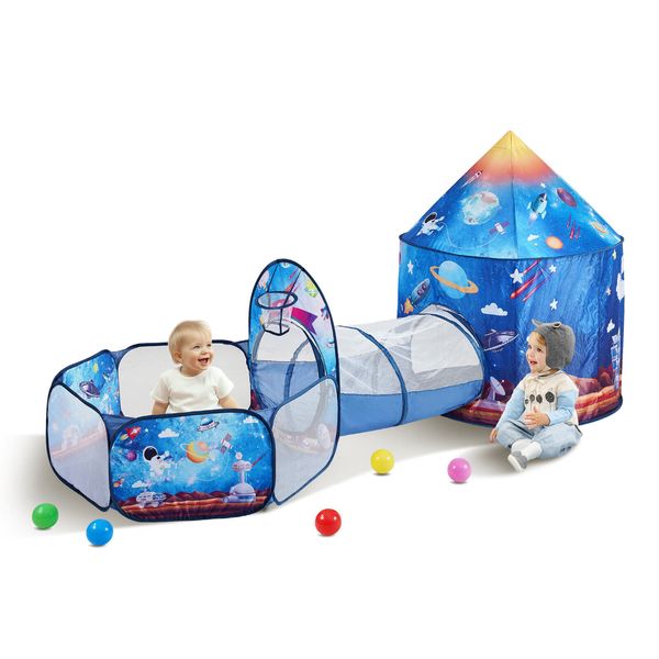 VEVOR Kids Play Tent Crawl Tunnel Pop Up Rocket Playhouse Toy Toddler Gift w/Bag