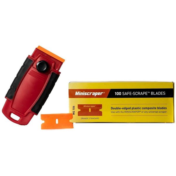100 Plastic Double Edged Razor Blades and 2 Long Handled Razor Scrapers