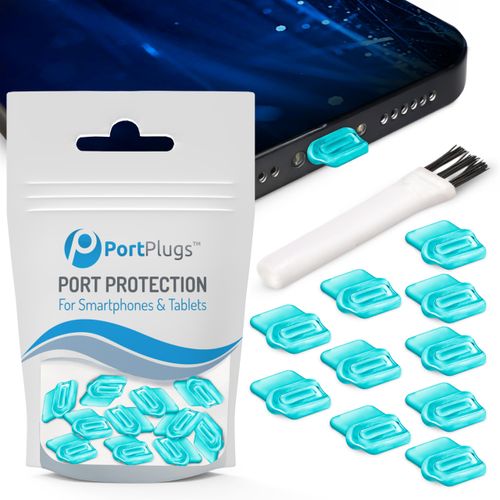 PortPlugs USB-C Dust Plug – Easy-Grip Design with Cleaning Brush for iPhone 16/15, Sasmsung Galaxy S25/S24, A15, Pixel, iPad, Switch & Type-C Devices | Blue (10-Pack)