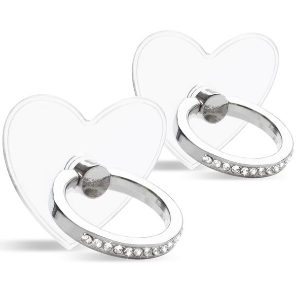 [2 Pack] Transparent Diamond Setting Cell Phone Ring Holder Stand,360 Degree Rotation and 180 Degree Adjustable Finger Ring Kickstand with Polished Electroplated Phone Grip (Love Heart)