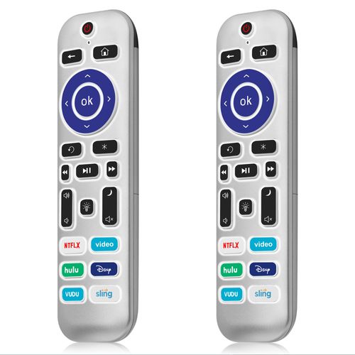 2 Pack Backlit Remote Control Only for Roku TV, Fit for TCL/Onn/Hisense/Element/Sharp/Philips/Westinghouse/Insignia/JVC/RCA/Hitachi/Sanyo Roku Series TVs (Not for Roku Stick and Box)-Silver