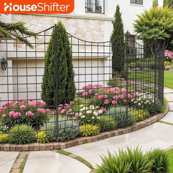 4 Panels Decorative Design Pet Friendly Gate Metal Garden Fence 36"(L)×39"(H)+1