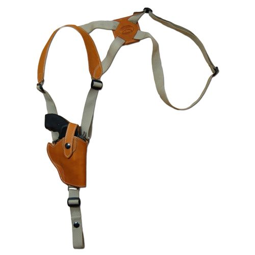 Barsony Saddle Tan Leather Vertical Cross Harness Shoulder Holster for Taurus 605 650 Right