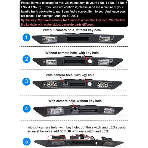 Navinio Trunk Handle Vehicle-Specific Camera Handle Rear View Camera Parking Reverse for A3 A4 A6L A8L A8 Q7 A4 B6 C6 B7 8P 8E 8H Q5 Q7 (Model LS8001B=220 mm) (Model LS8001=200 mm)
