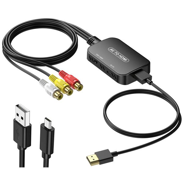 Viagkiki RCA auf HDMI Konverter, AV zu HDMI Adapter, RCA zu HDMI mit HDMI-Kabel Composite Audio Video Konverter für PS1, PS2, PS3, STB, Xbox, VHS, VCR,Black-Ray DVD Players