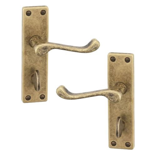 URFIC 14-100-325-AB Victorian Scroll Antique Copper Bathroom Door Handle Set