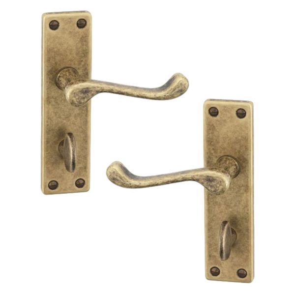 URFIC 14-100-325-AB Victorian Scroll Antique Copper Bathroom Door Handle Set