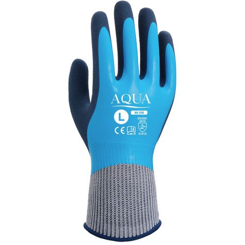 Weed AQUA AQ-318 Cleaning Work Gloves, Waterproof, Grip, Natural Rubber, L Size, Blue
