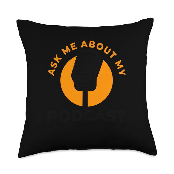 Ask Me About My Podcast Funny Hosting Microphone Podcaster Throw Pillow