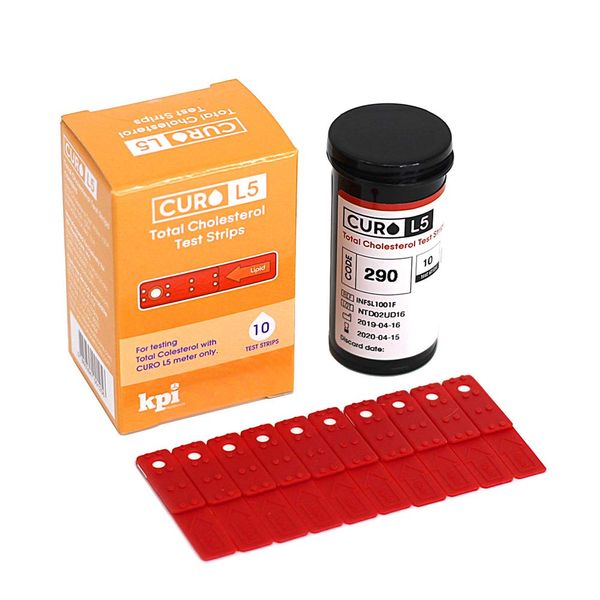 CURO L5 Blood Cholesterol Test Strips Includes Total Cholesterol Test Strips 10 ea (Device NOT Included)