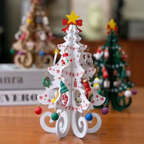 Christmas Tree Tabletop Christmas Present Tabletop Wooden Toy Christmas Ornament Ornament Ornament Decoration Decoration (White)