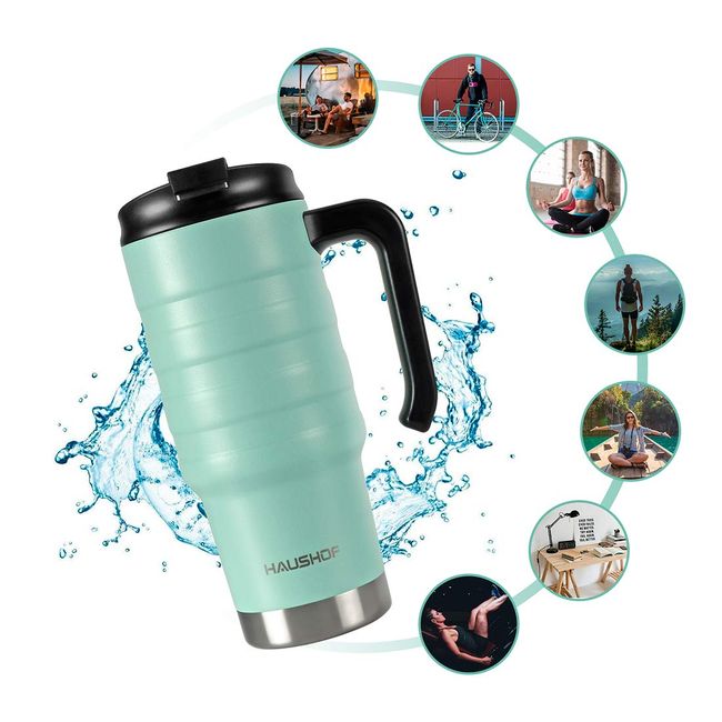 HAUSHOF 24 oz travel mug with Handle, Stainless Steel Vacuum Insulated  Coffee mug, Double Wall with Leakproof Lid, BPA Free