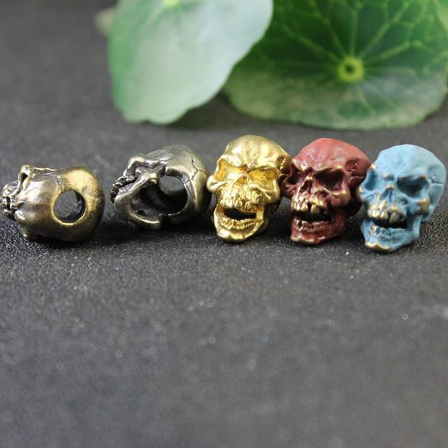 Skull Beads Brass Paracord Knife Lanyard Bead Gold/Silver Handmade Collectible