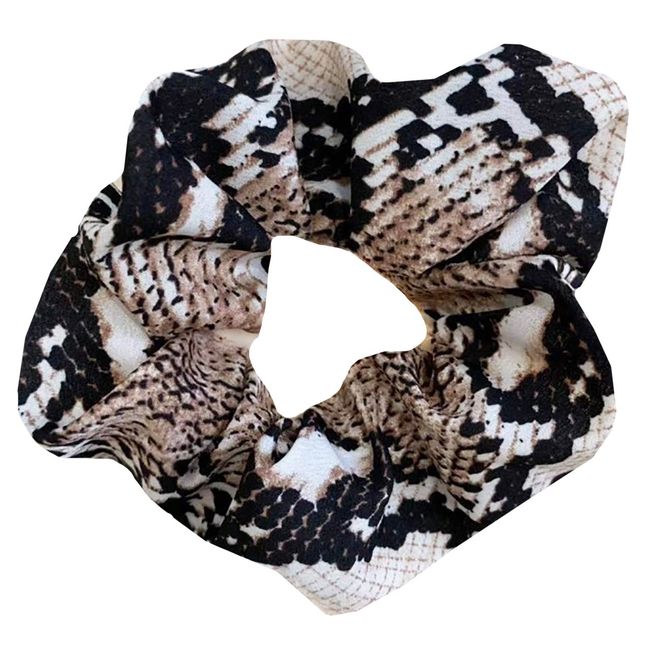 WHITE FANG ZA013 Women's Scrunchie Hair Rubber Leopard Pattern Stylish Cute Hair Access ZA013 (08: Snake Pattern Beige)