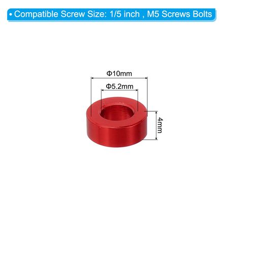 PATIKIL Aluminum Spacer, 6Pcs, Red, Round Head, M5, 5.2mm ID x 10mm OD x 4mm L