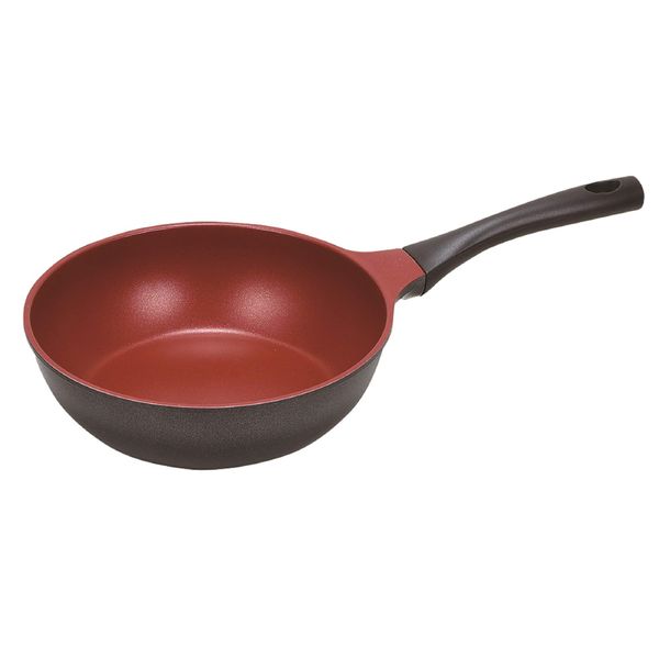 Pearl Metal HB-5040 Magical Cook Deep Frying Pan, 9.4 inches (24 cm), Diamond Coat, Red