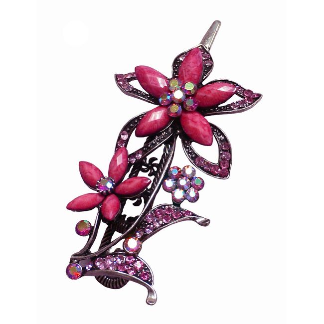 Bella Hair Clip Fork Clip for Hair Twist Bun Sparkly Crystals Colorful Beads U86310-0202rosePink