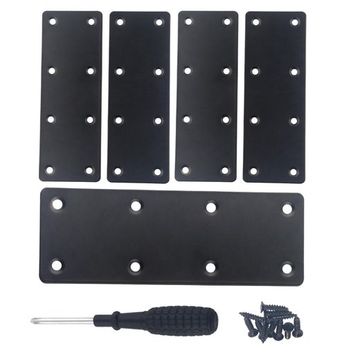 ONLISUM Flat Straight Brace Bracket, 5 Pcs 140 x 50 mm Stainless Steel Straight Mending Joining Plates, Metal Fixing Corner Brace for Furniture, Wood, Shelves, Cabinet (Black)